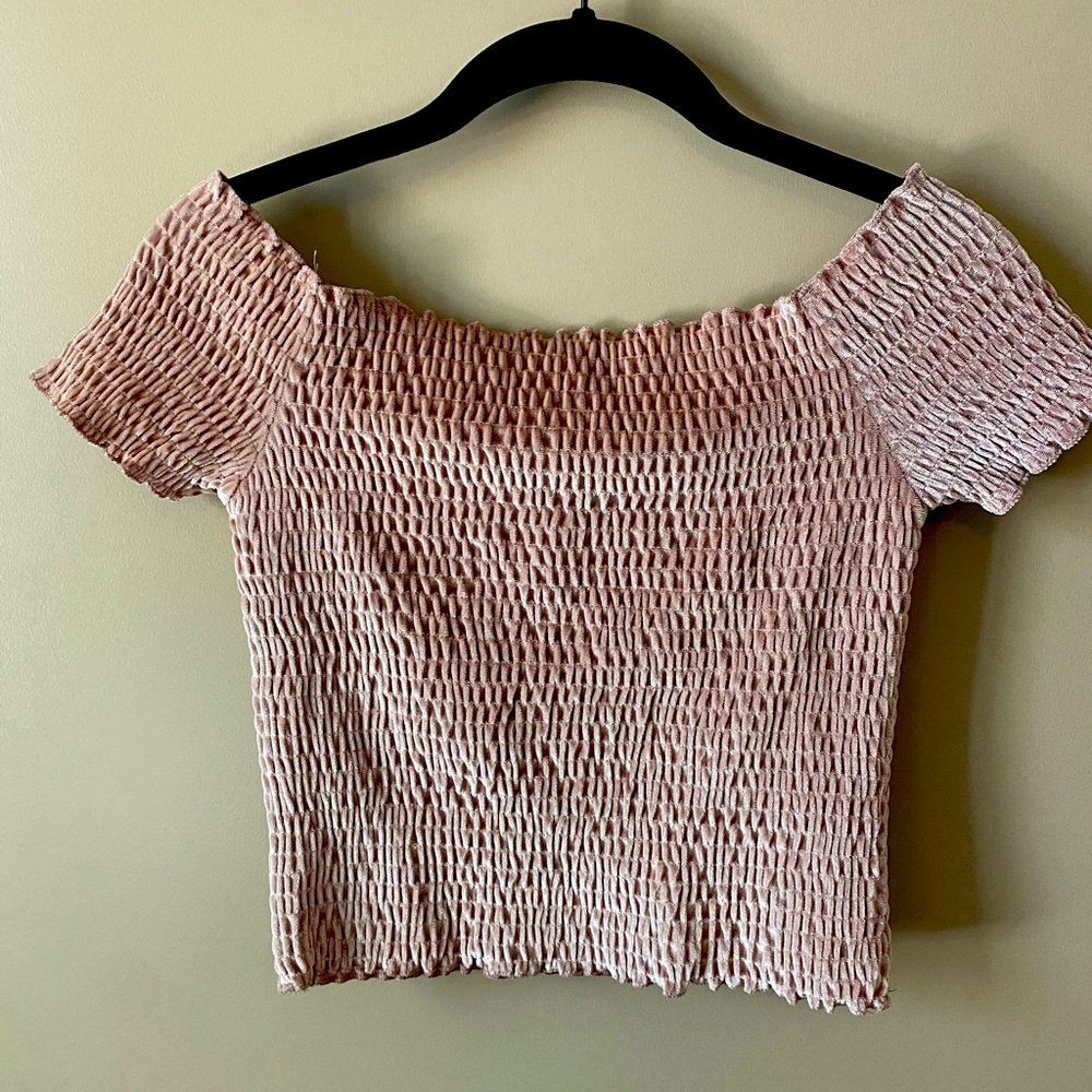 Urban Outfitters Off the Shoulder Pink Velvet Top
